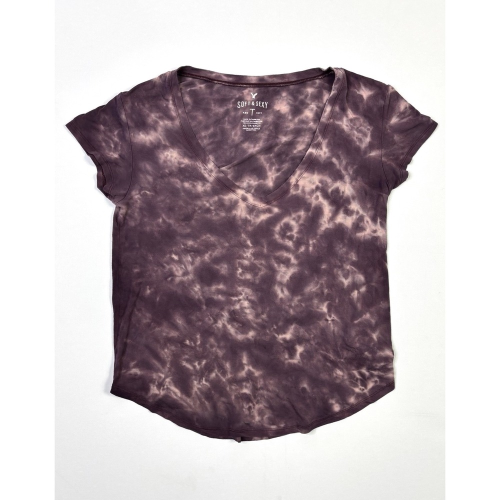 American Eagle Shirt Women's XS Soft & Sexy Tie Dye Purple V-Neck
